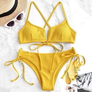 Bikini Ribbed V Wired Yellow A